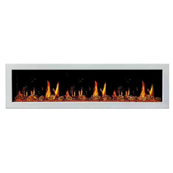 Litedeer Homes Gloria II 78" White Seamless Push-in Electric Fireplace With Acrylic Crushed Ice Rocks Acrylic Crushed Ice Rocks