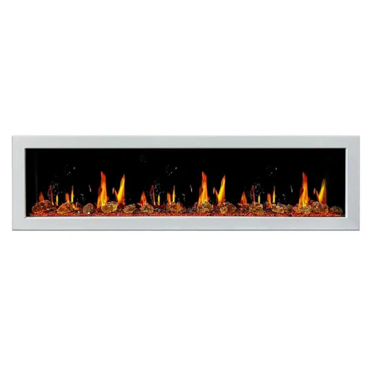 Litedeer Homes Gloria II 78" White Seamless Push-in Electric Fireplace With Acrylic Crushed Ice Rocks Acrylic Crushed Ice Rocks