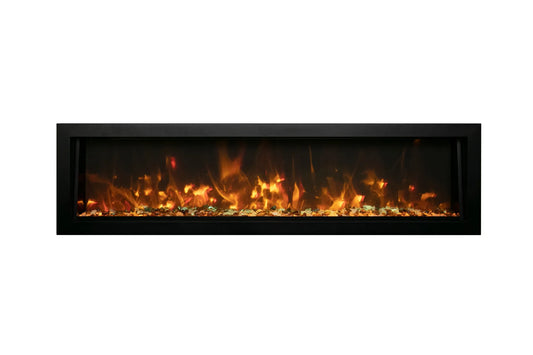 Deep 45" Indoor/Outdoor Built-in Electric Fireplace with Black Steel Surround