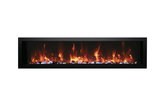 Extra Slim 65" Indoor/Outdoor Zero Clearance Built-in Electric Fireplace with Black Steel Surround