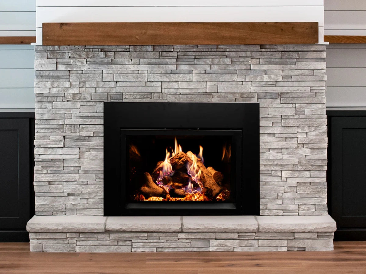 Empire White Mountain Hearth Rainier 34" Direct Vent Gas Fireplace Insert with IPI Control Proflame 2 Blower Ember Lights and Accent Lighting