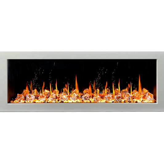 Litedeer Homes Gloria II 58" White Seamless Push-in Electric Fireplace With Acrylic Crushed Ice Rocks Acrylic Crushed Ice Rocks