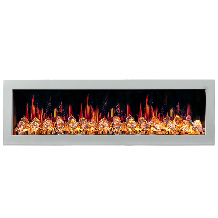 Litedeer Homes Gloria II 68" White Seamless Push-in Electric Fireplace With Acrylic Crushed Ice Rocks Acrylic Crushed Ice Rocks
