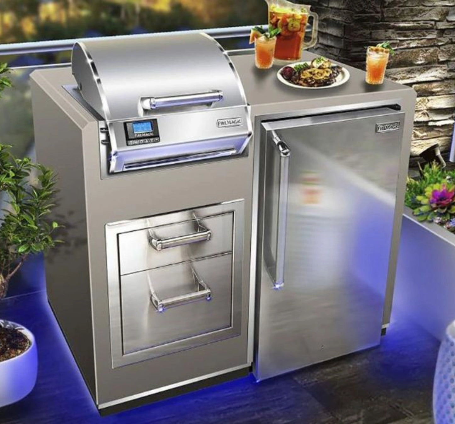 Fire Magic Electric Grill Island Bundle with Refrigerator & Double Drawer (36 x 44 inch, Smoke)