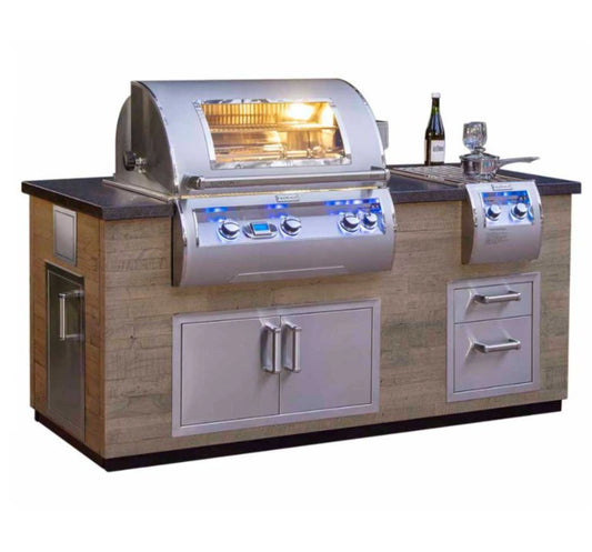 Fire Magic Reclaimed Wood Grill Island for E660/A660 Grill, Double Drawer Cut-Out (35 x 77 inch)