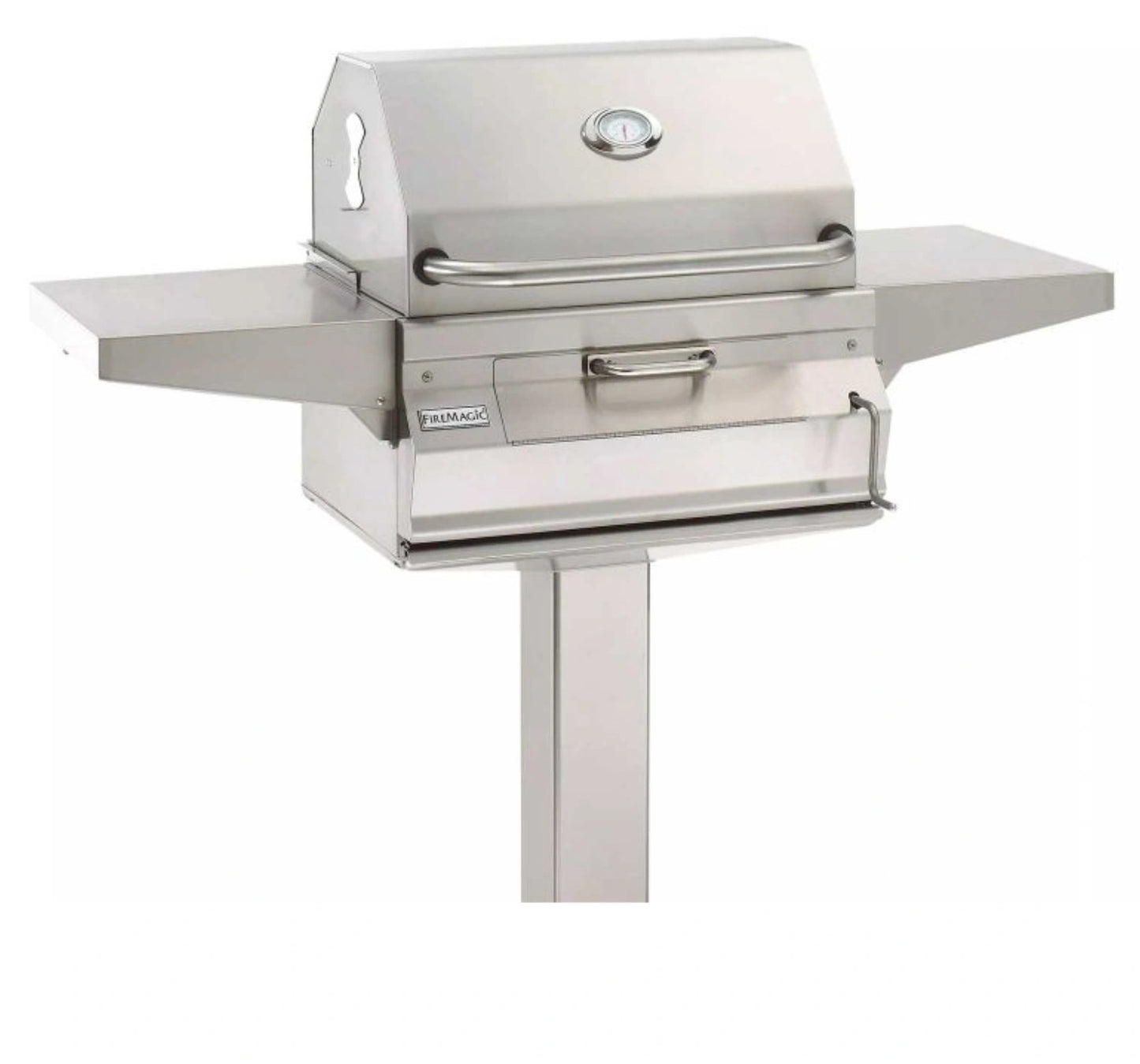 Fire Magic 24" Post-Mount Stainless Steel Charcoal Grill with Smoker Hood and Analog Thermometer