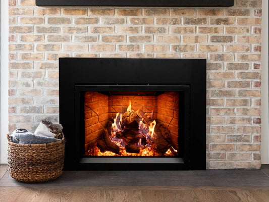 Empire White Mountain Hearth Rainier 34" Direct Vent Gas Fireplace Insert with IPI Control Proflame 2 Blower Ember Lights and Accent Lighting