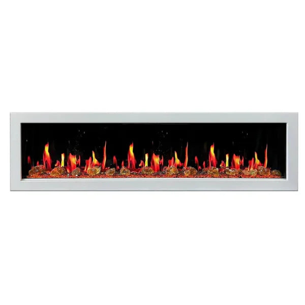 Litedeer Homes Gloria II 78" White Seamless Push-in Electric Fireplace With Acrylic Crushed Ice Rocks Acrylic Crushed Ice Rocks