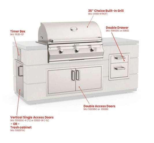 Fire Magic Contemporary Choice Island for C650 Grill, Double Drawer Cut-Out (31 x 82 inch, Smoke)