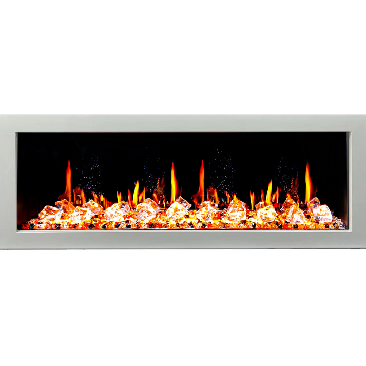 Litedeer Homes Gloria II 58" White Seamless Push-in Electric Fireplace With Acrylic Crushed Ice Rocks Acrylic Crushed Ice Rocks