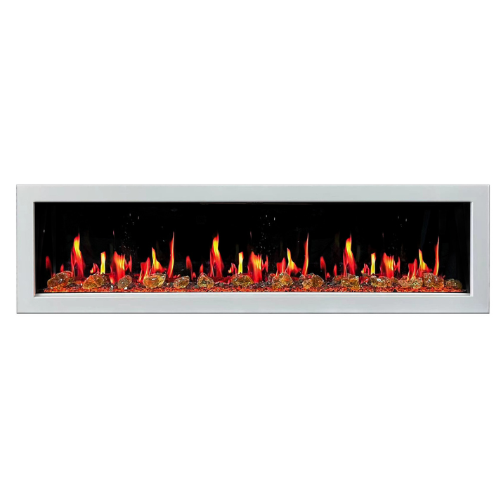 Litedeer Homes Gloria II 78" White Seamless Push-in Electric Fireplace With Reflective Fire Glass Reflective Fire Glass