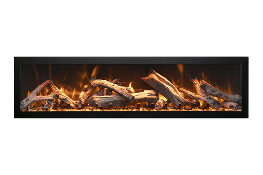 Deep 65" Indoor/Outdoor Built-in Electric Fireplace with Black Steel Surround