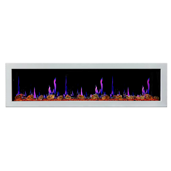 Litedeer Homes Gloria II 78" White Seamless Push-in Electric Fireplace With Reflective Fire Glass Reflective Fire Glass