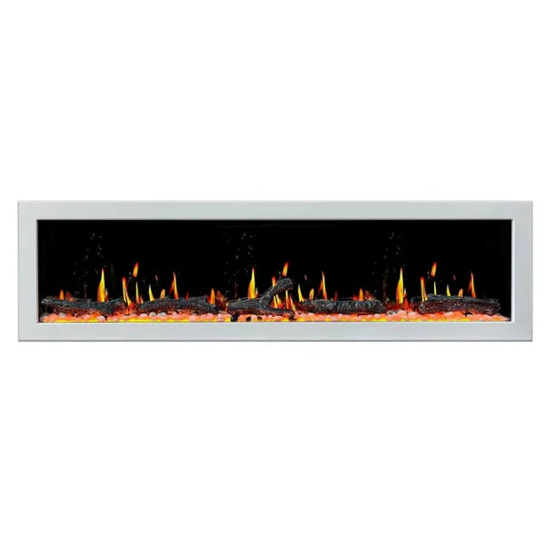 Litedeer Homes Gloria II 78" White Seamless Push-in Electric Fireplace With Acrylic Crushed Ice Rocks Acrylic Crushed Ice Rocks