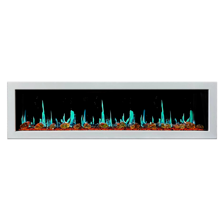 Litedeer Homes Gloria II 78" White Seamless Push-in Electric Fireplace With Reflective Fire Glass Reflective Fire Glass - ZEF78VAW