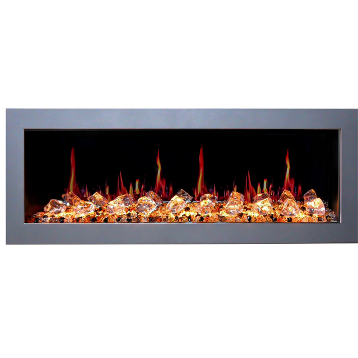Litedeer Homes Gloria II 58" White Seamless Push-in Electric Fireplace With Acrylic Crushed Ice Rocks Acrylic Crushed Ice Rocks