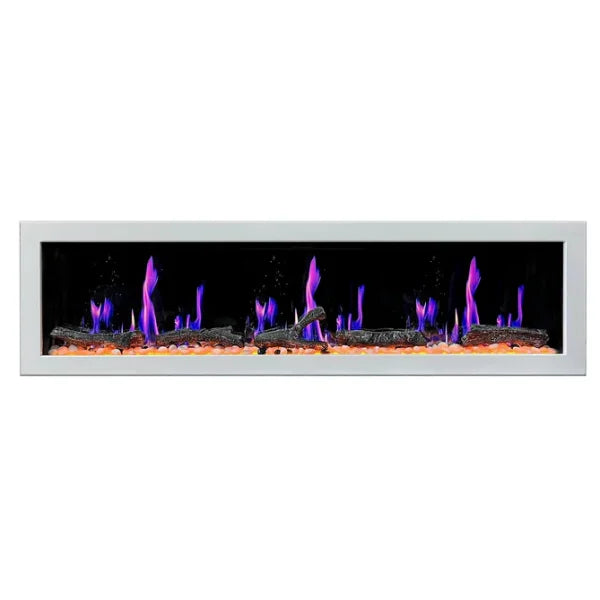 Litedeer Homes Gloria II 78" White Seamless Push-in Electric Fireplace With Acrylic Crushed Ice Rocks Acrylic Crushed Ice Rocks