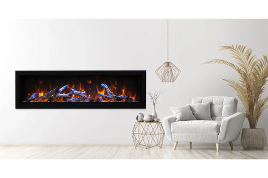 Extra Tall 55" Indoor/Outdoor Zero Clearance Built-in Electric Fireplace with Black Steel Surround