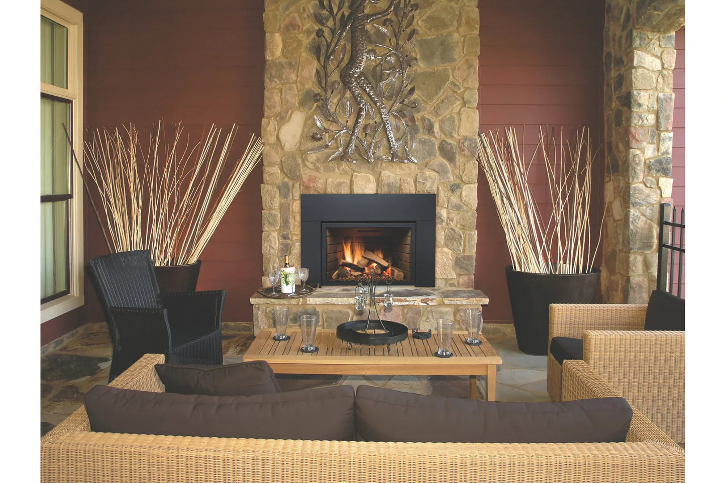 Amantii Sierra Flame Abbot 30" Natural Gas Direct Vent Gas Fireplace Insert With Ceramic Brick Panel | ABBOT-30BL-DELUXE-NG