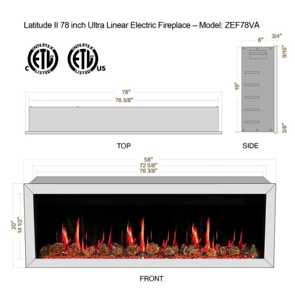 Litedeer Homes Gloria II 78" White Seamless Push-in Electric Fireplace With Acrylic Crushed Ice Rocks Acrylic Crushed Ice Rocks