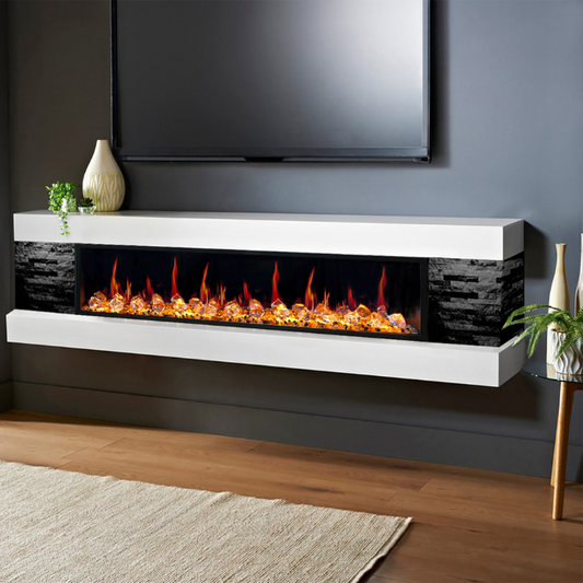 Litedeer Homes Latitude 55" Black Ultra Slim Built-in Linear Smart Electric Fireplace With Multicolor Acrylic Crushed Ice RocksC