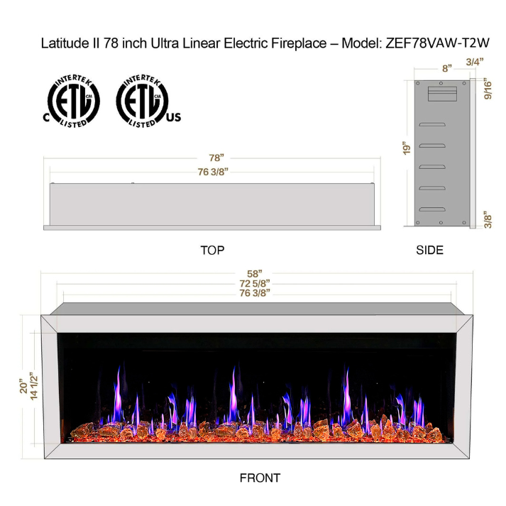 Litedeer Homes Gloria II 78" White Seamless Push-in Electric Fireplace With Reflective Fire Glass Reflective Fire Glass