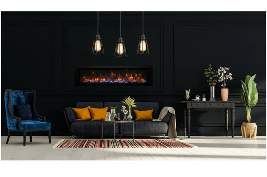 Deep 55" Indoor/Outdoor Built-in Electric Fireplace with Black Steel Surround