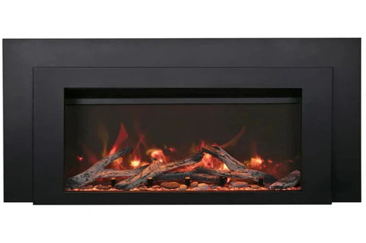 30" Deep Electric fireplaceInsert With Black Steel Surround and Overlay