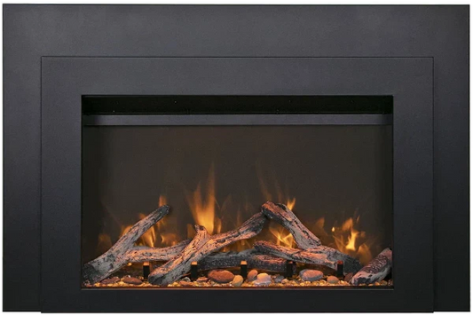 30" Deep Electric fireplaceInsert With Black Steel Surround and Overlay