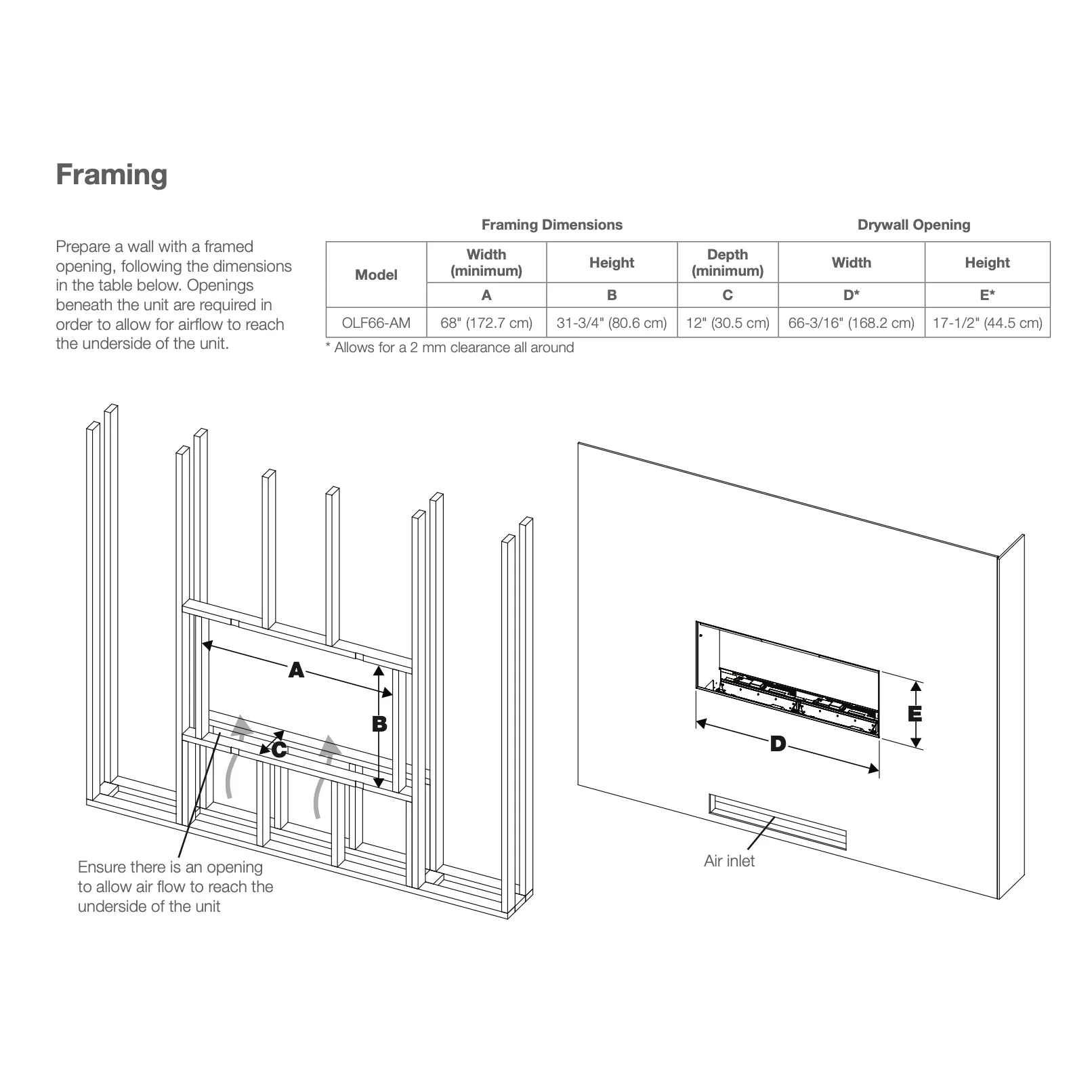 Opti-Myst 66" Linear Electric Fireplace OLF66-AM With Acrylic Ice and Driftwood Media