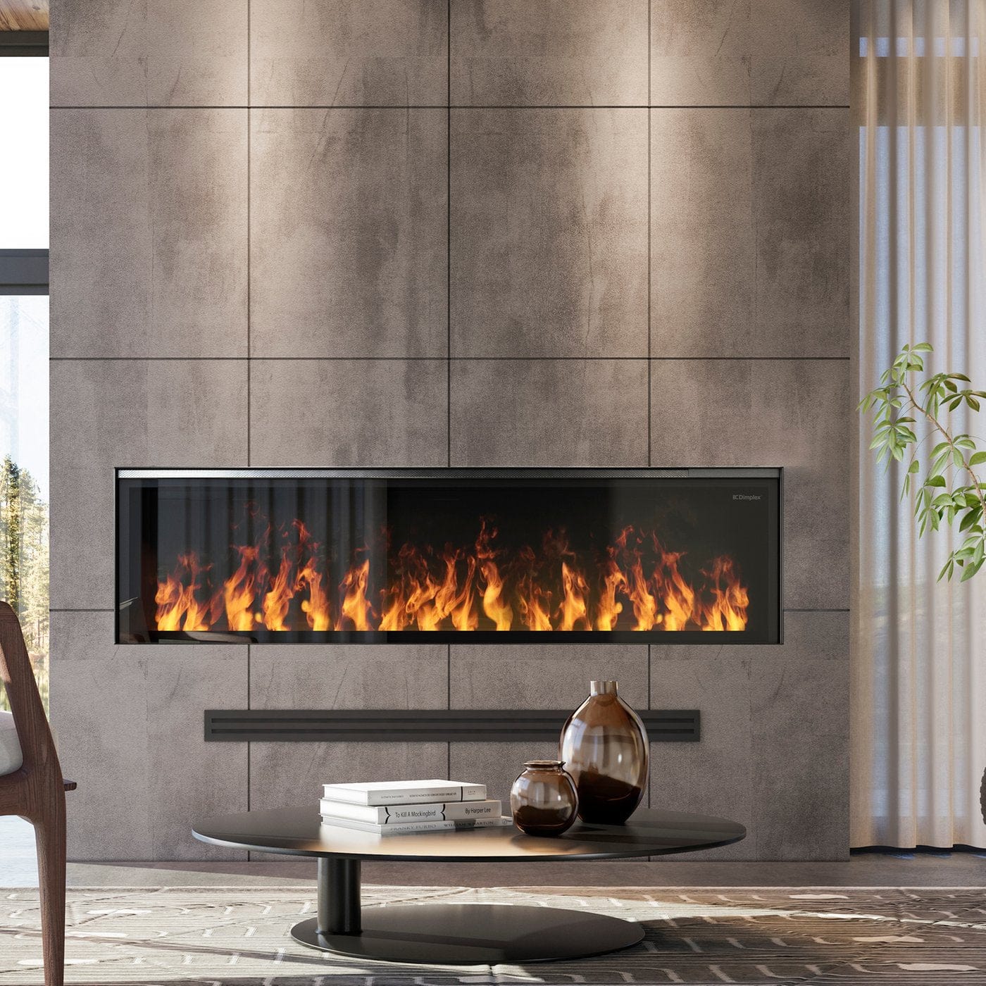 Opti-Myst 66" Linear Electric Fireplace OLF66-AM With Acrylic Ice and Driftwood Media