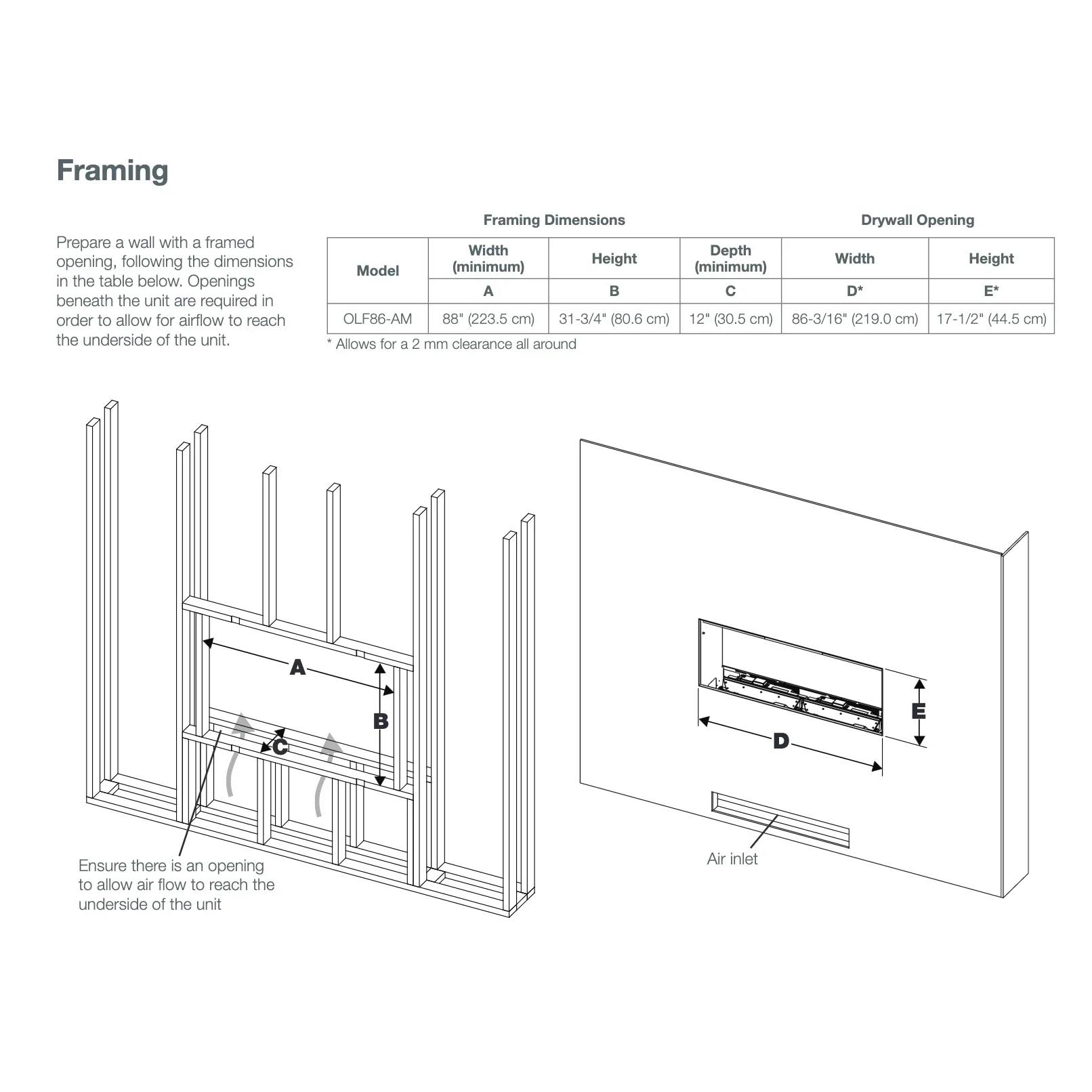 Opti-Myst 86" Linear Electric Fireplace OLF86-AM With Acrylic Ice and Driftwood Media