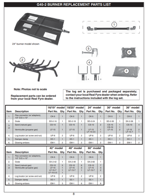 Real Fyre G45 Signature 18/20" See-Thru Direct Vent Propane Gas Triple T Burner System w/ Heavy Duty Grate