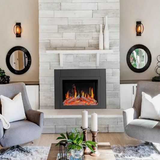 Litedeer Homes LiteStar 38" Smart Electric Fireplace Inserts With App Driftwood Log & River Rock