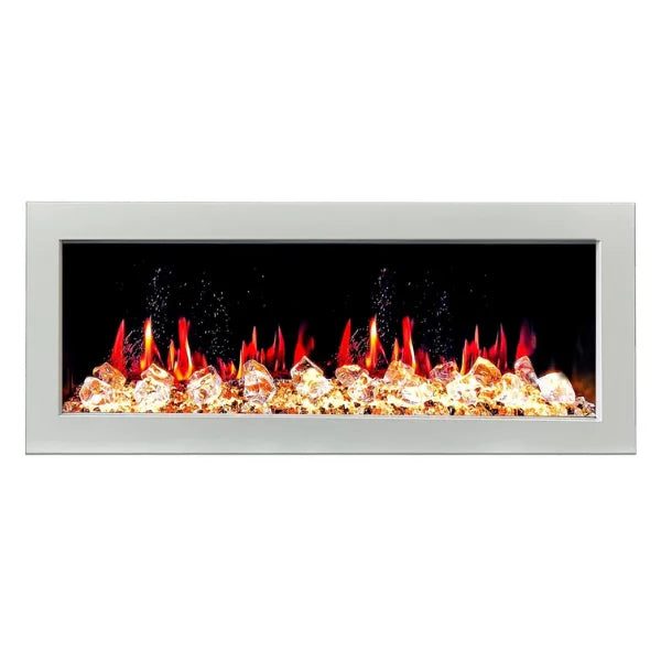 Litedeer Homes Gloria II 48" White Seamless Push-in Electric Fireplace With Acrylic Crushed Ice Rocks Acrylic Crushed Ice Rocks