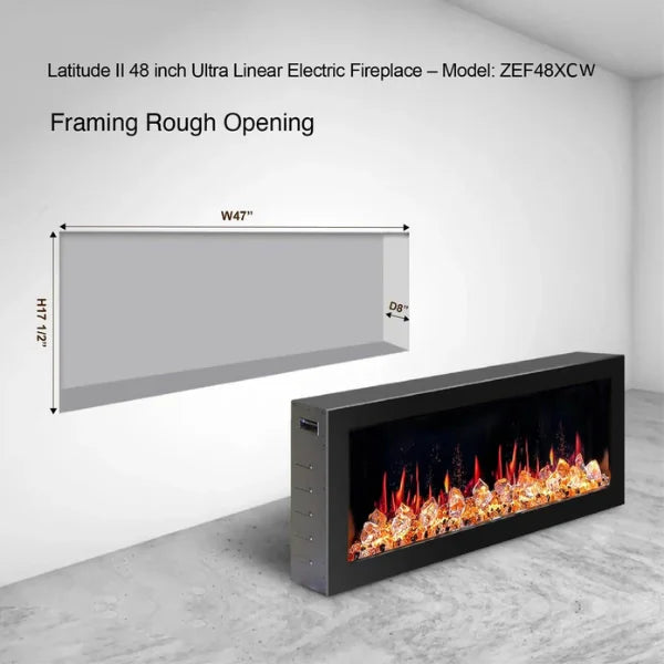 Litedeer Homes Gloria II 48" White Seamless Push-in Electric Fireplace With Acrylic Crushed Ice Rocks Acrylic Crushed Ice Rocks