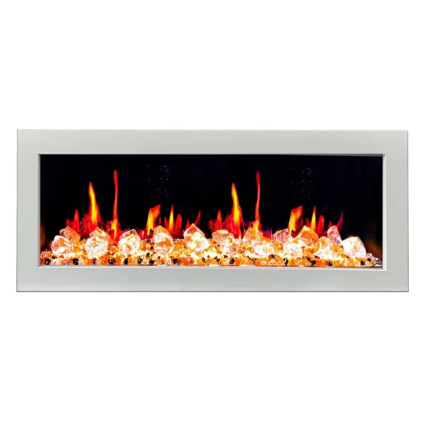 Litedeer Homes Gloria II 48" White Seamless Push-in Electric Fireplace With Acrylic Crushed Ice Rocks Acrylic Crushed Ice Rocks