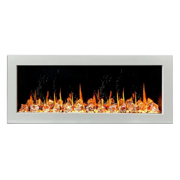 Litedeer Homes Gloria II 48" White Seamless Push-in Electric Fireplace With Acrylic Crushed Ice Rocks Acrylic Crushed Ice Rocks