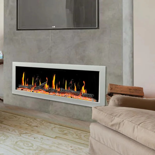 Litedeer Homes Gloria II 48" White Seamless Push-in Electric Fireplace With Smart App Control and 5 Unique Flame