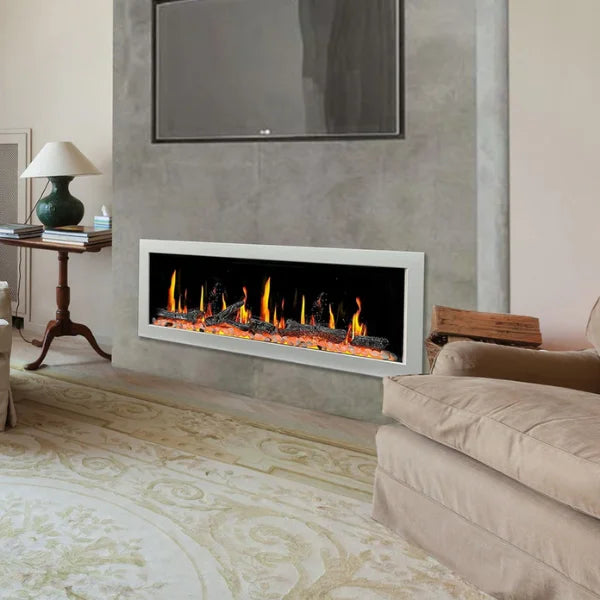 Litedeer Homes Gloria II 48" White Seamless Push-in Electric Fireplace With Smart App Control and 5 Unique Flame