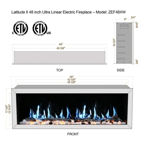Litedeer Homes Gloria II 48" White Seamless Push-in Electric Fireplace With Smart App Control and 5 Unique Flame