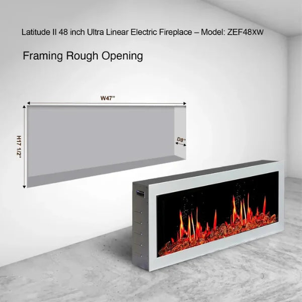 Litedeer Homes Gloria II 48" White Seamless Push-in Electric Fireplace With Smart App Control and 5 Unique Flame
