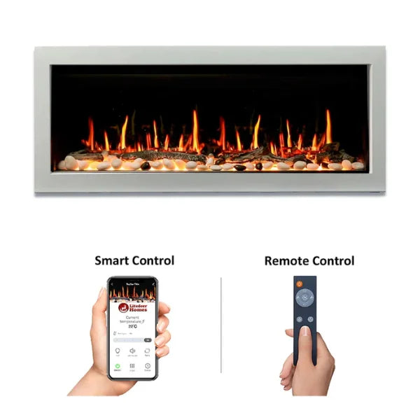 Litedeer Homes Gloria II 48" White Seamless Push-in Electric Fireplace With Smart App Control and 5 Unique Flame