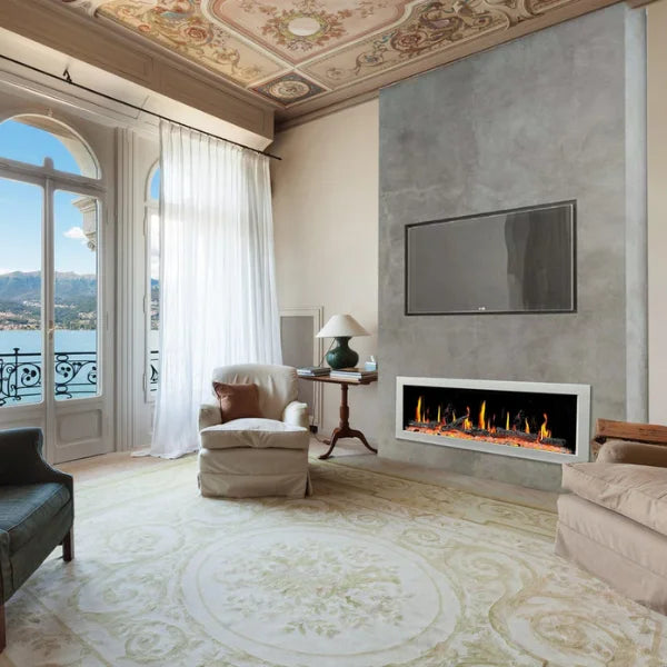 Litedeer Homes Gloria II 48" White Seamless Push-in Electric Fireplace With Smart App Control and 5 Unique Flame