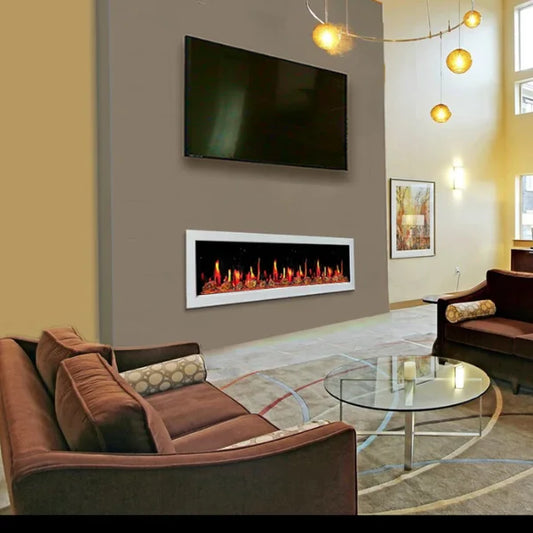 Litedeer Homes Gloria II 58" White Seamless Push-in Electric Fireplace With Reflective Fire Glass Reflective Fire Glass