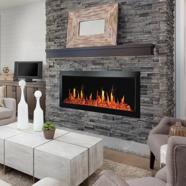 Litedeer Homes Gloria II 58" White Seamless Push-in Electric Fireplace With Reflective Fire Glass Reflective Fire Glass