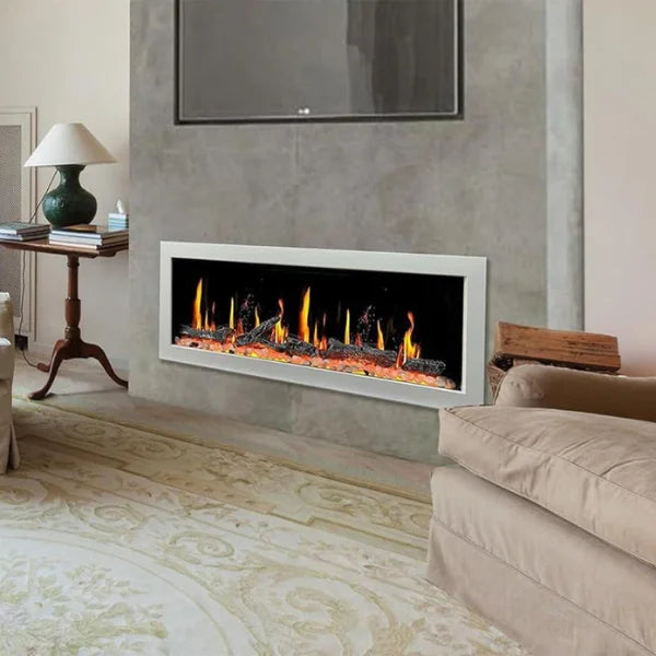 Litedeer Homes Gloria II 58" White Seamless Push-in Electric Fireplace With Smart App Control and 5 Unique Flame