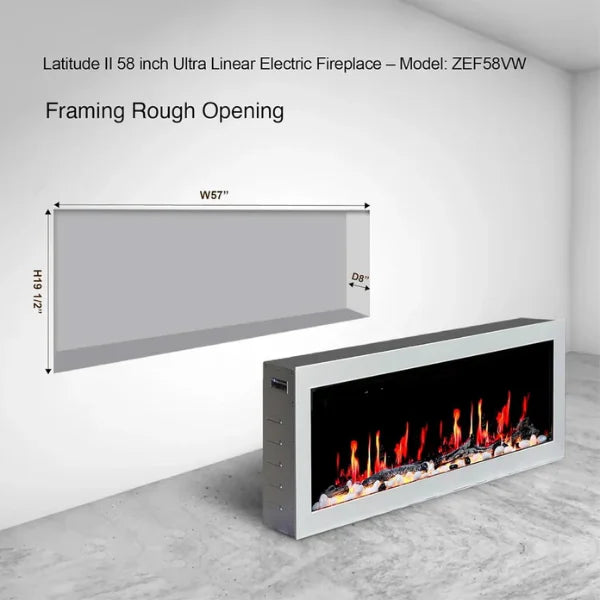 Litedeer Homes Gloria II 58" White Seamless Push-in Electric Fireplace With Smart App Control and 5 Unique Flame