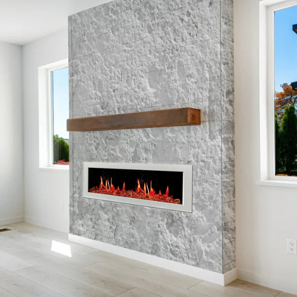 Litedeer Homes Gloria II 68" White Seamless Push-in Electric Fireplace With Reflective Fire Glass Reflective Fire Glass