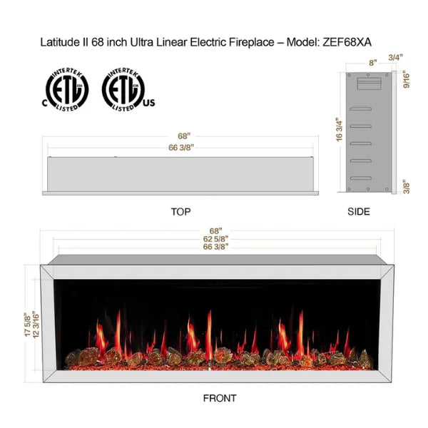 Litedeer Homes Gloria II 68" White Seamless Push-in Electric Fireplace With Reflective Fire Glass Reflective Fire Glass